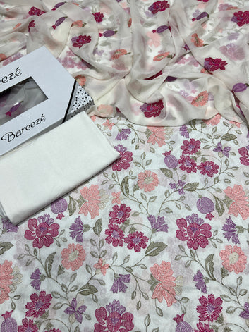 Bareeze- Karandi 3 Pcs All Over Embroidered Unstitched Suit With Chiffon Dupatta