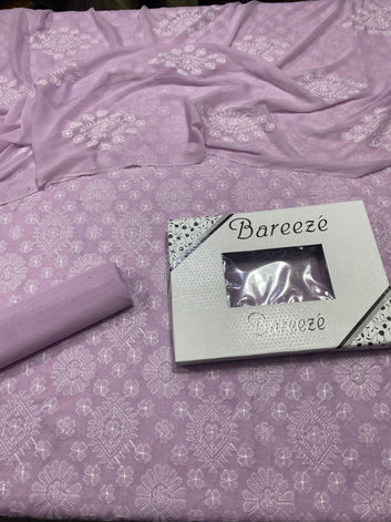 Bareeze - Lawn 3 Pcs Allover Embroidered unstitched Dress with Chiffon Dupatta.