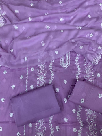 Pure Lawn 3 Pcs Embroidered unstitched Dress with Chiffon Dupatta.