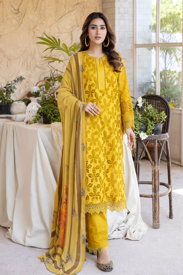 Chikan Kari - Lawn 2 Pcs Embroidered Unstitched Suit - Summer Oufits.