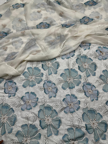 Bareeze- Karandi 3 Pcs All Over Embroidered Unstitched Suit With Chiffon Dupatta