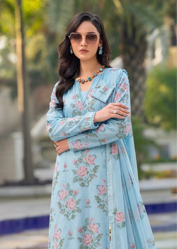 Bareeze - Lawn 3 Pcs Allover Embroidered unstitched Dress with Chiffon Dupatta.