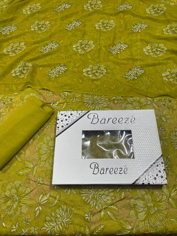 Bareeze - Lawn 3 Pcs Allover Embroidered unstitched Dress with Chiffon Dupatta.