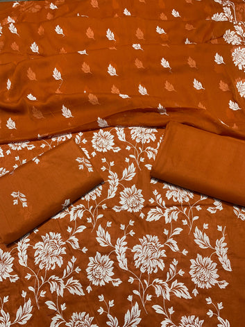 Pure Lawn 3 Pcs Embroidered unstitched Dress with Chiffon Dupatta.