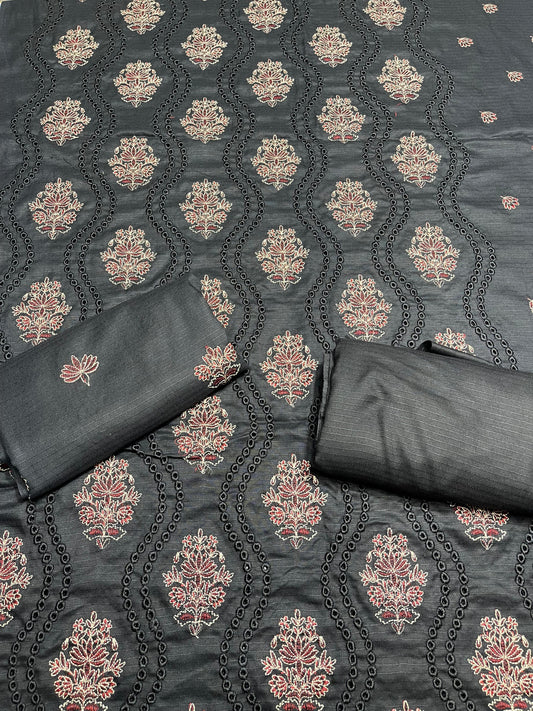 Doria Dhanak - 2Pcs Embroidered Shirt with Plain Trouser