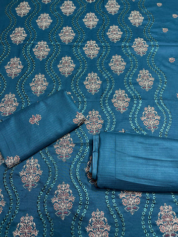 Doria Dhanak - 2Pcs Embroidered Shirt with Plain Trouser