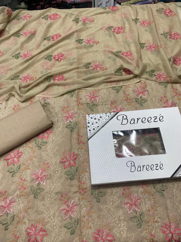 Bareeze - Lawn 3 Pcs Allover Embroidered unstitched Dress with Chiffon Dupatta.