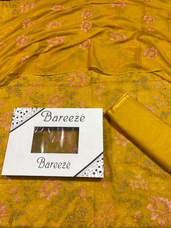 Bareeze - Chikan Kari Lawn 3 Pcs Allover Embroidered unstitched Dress with Chiffon Dupatta.