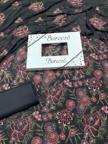 Bareeze- Karandi 3 Pcs All Over Embroidered Unstitched Suit With Chiffon Dupatta