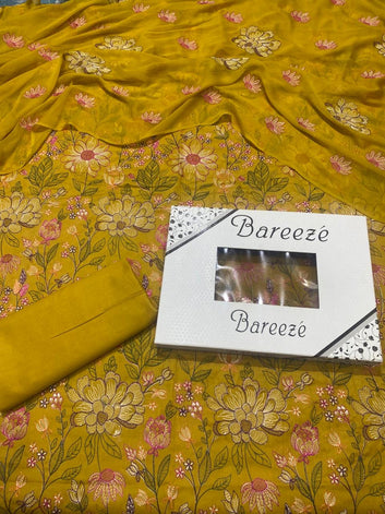 Bareeze - Lawn 3 Pcs Allover Embroidered unstitched Dress with Chiffon Dupatta.