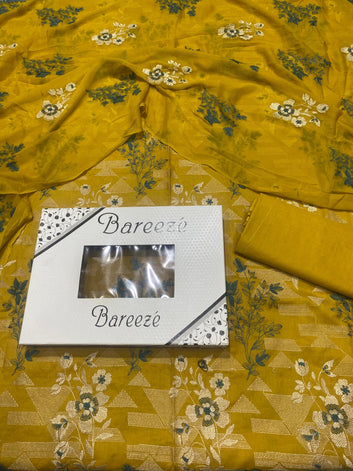 Bareeze - Lawn 3 Pcs Allover Embroidered unstitched Dress with Chiffon Dupatta.