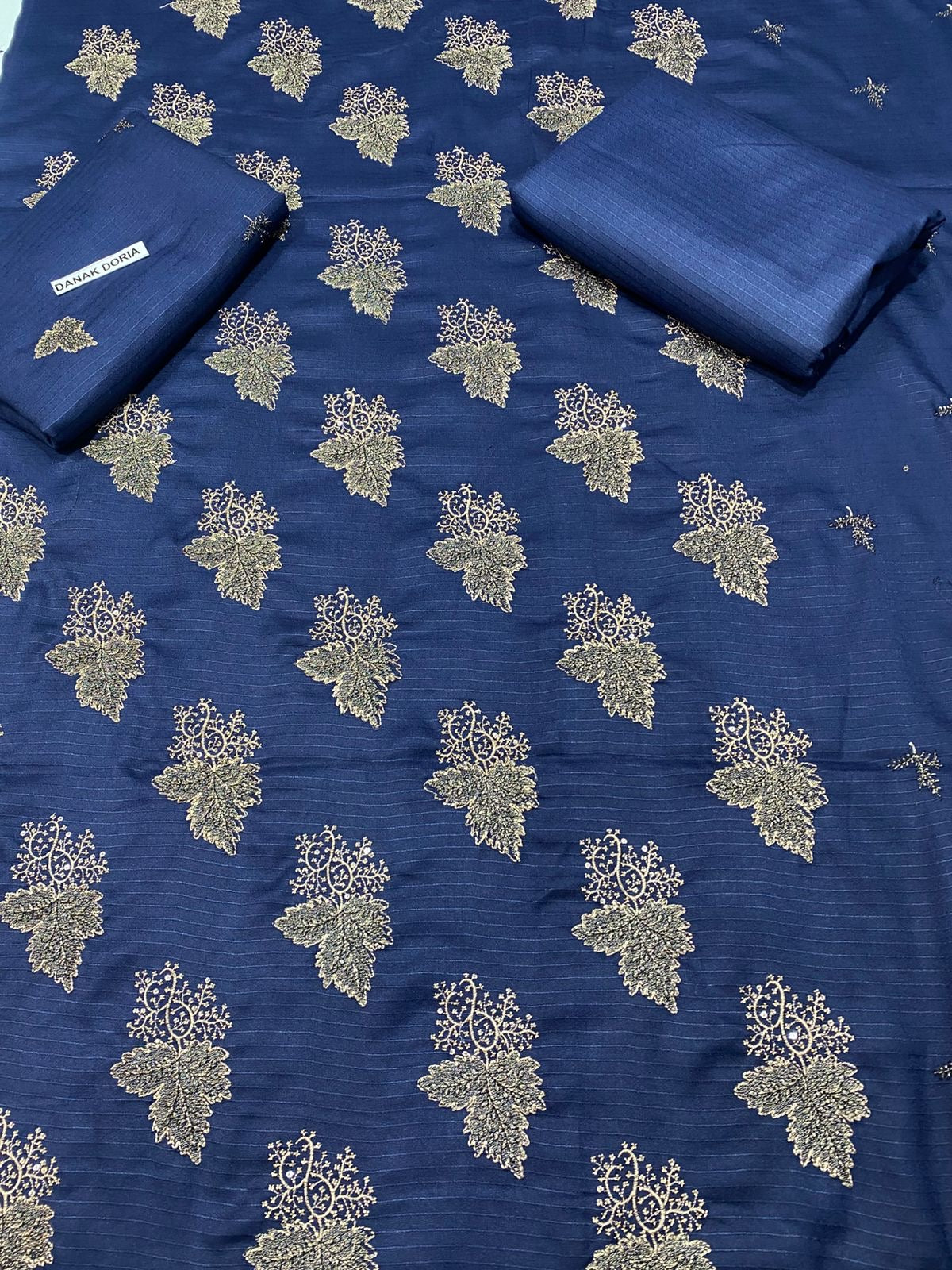 Doria Dhanak - 2Pcs Embroidered Shirt with Plain Trouser.