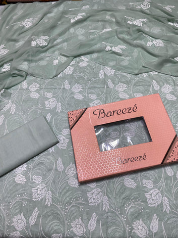 Bareeze - Lawn 3 Pcs Allover Embroidered unstitched Dress with Chiffon Dupatta.