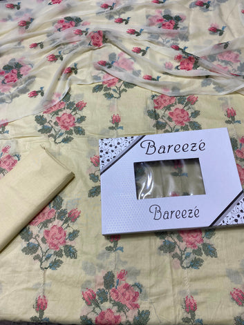 Bareeze - Lawn 3 Pcs Allover Embroidered unstitched Dress with Chiffon Dupatta