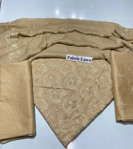 Pure Lawn 3 Pcs Embroidered unstitched Dress with Chiffon Dupatta.