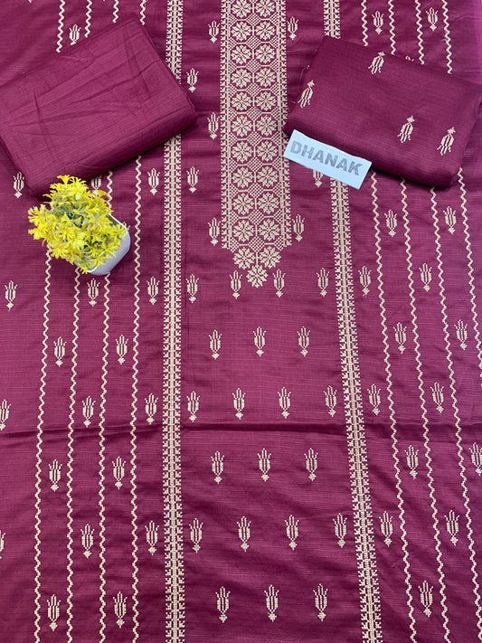 Doria Dhanak - 2Pcs Embroidered Shirt with Plain Trouser