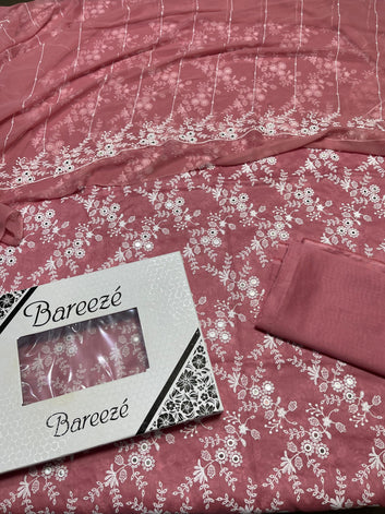 Bareeze - 9MM Lawn 3 Pcs Allover Embroidered unstitched Dress with Chiffon Dupatta.