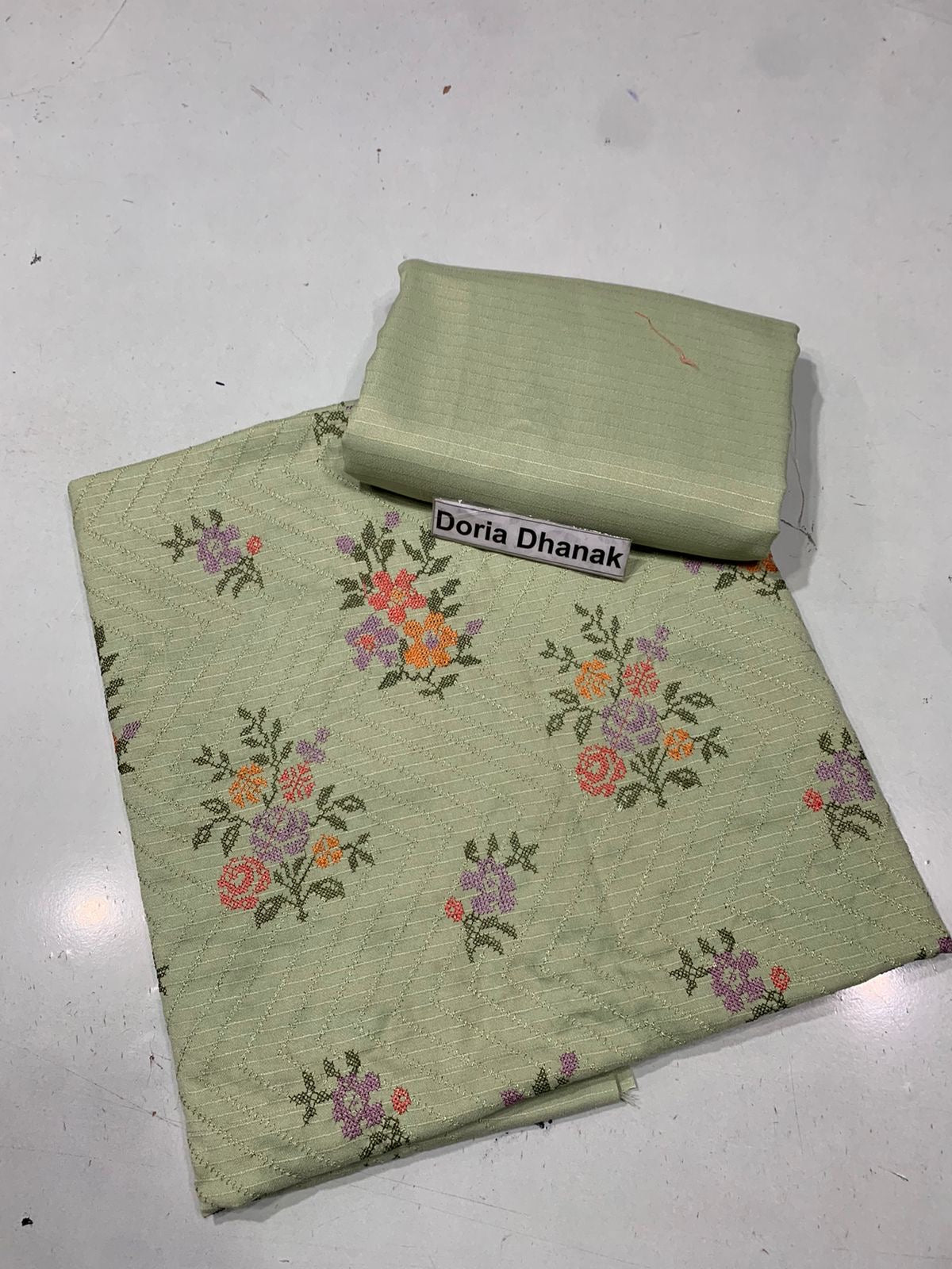 Doria Dhanak -  Allover 2Pcs Embroidered Shirt with Plain Trouser