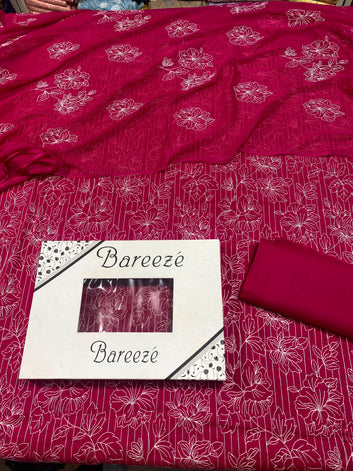 Bareeze - Lawn 3 Pcs Allover Embroidered unstitched Dress with Chiffon Dupatta.