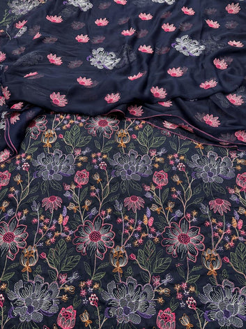 Bareeze- Karandi 3 Pcs All Over Embroidered Unstitched Suit With Chiffon Dupatta