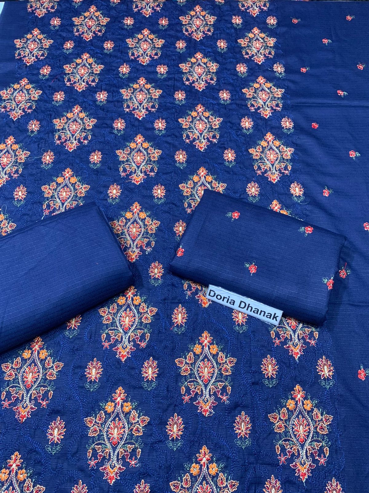 Doria Dhanak - 2Pcs Embroidered Shirt with Plain Trouser.