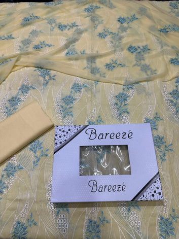 Bareeze Chikan Kari - Lawn 3 Pcs Allover Embroidered unstitched Dress with Chiffon Dupatta.