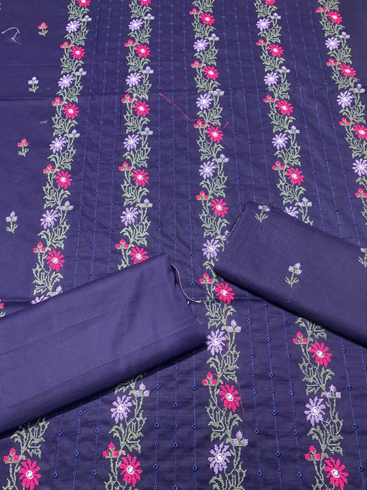 Chikan Kari - Doria Lawn 2 Pcs Embroidered Unstitched Suit - Summer Oufits.