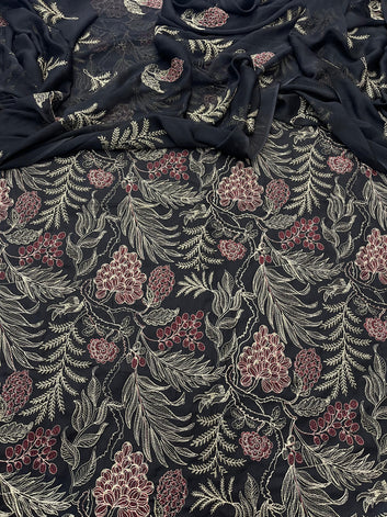 Bareeze- Karandi 3 Pcs All Over Embroidered Unstitched Suit With Chiffon Dupatta