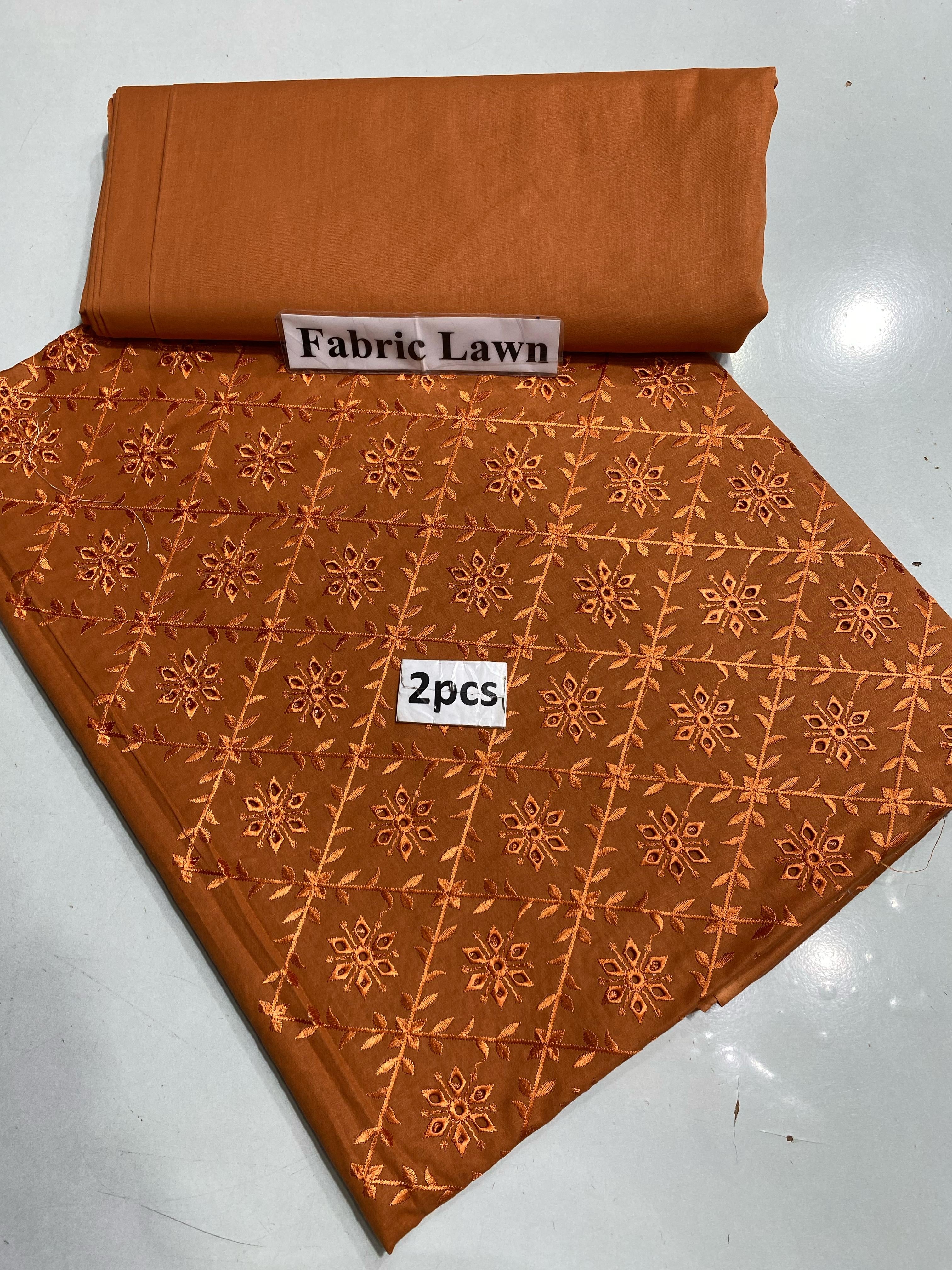 Chikan Kari - Lawn 2 Pcs Embroidered Unstitched Suit - Summer Oufits.