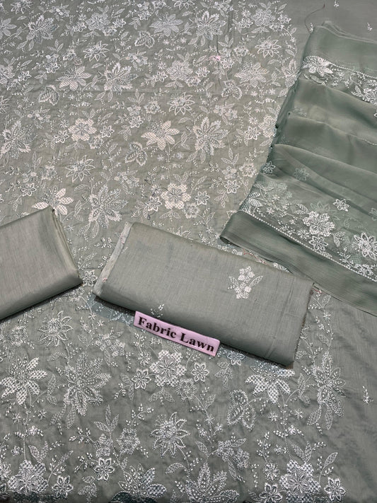 Pure Lawn 3 Pcs Embroidered unstitched Dress with Chiffon Dupatta.