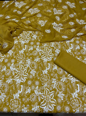 Bareeze Chikan Kari - Lawn 3 Pcs Allover Embroidered unstitched Dress with Chiffon Dupatta.