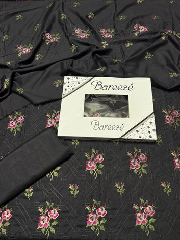 Bareeze - Karandi 3 Pcs All Over Embroidered With Karandi Dupatta Black Cross Stitch