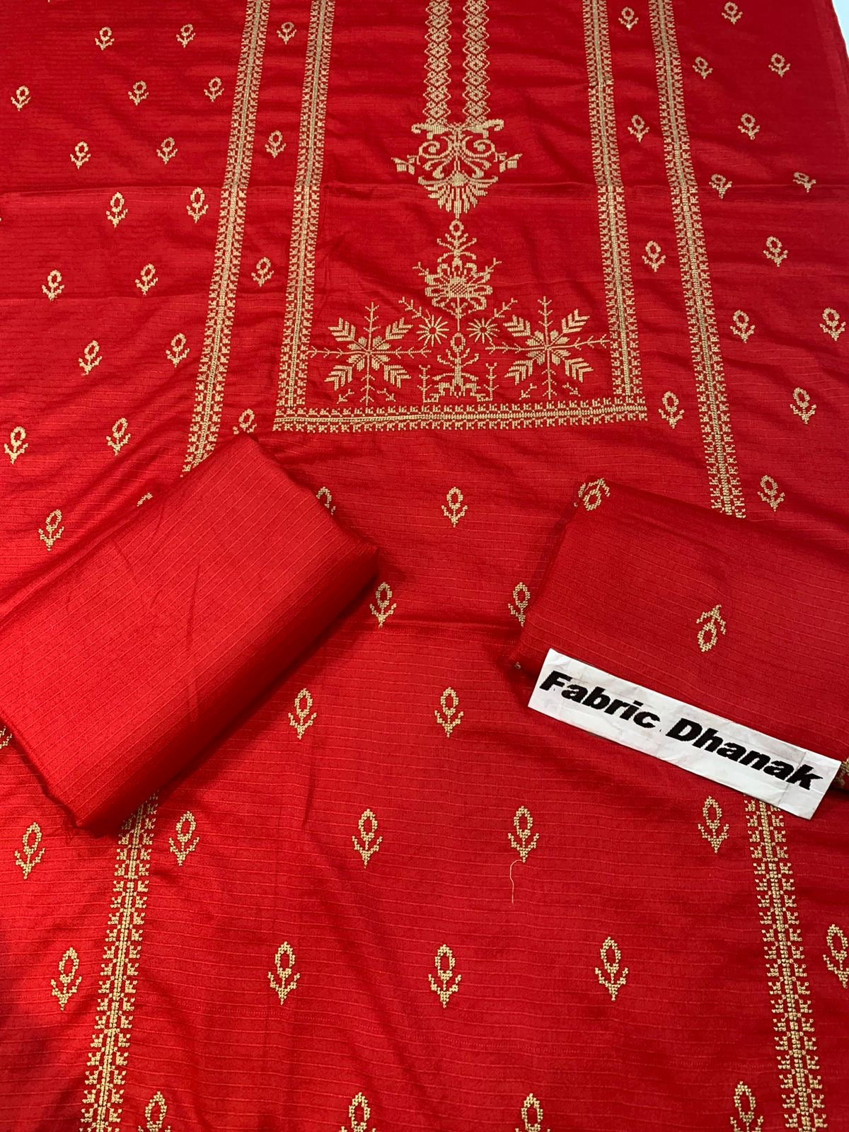 Doria Dhanak - 2Pcs Embroidered Shirt with Plain Trouser