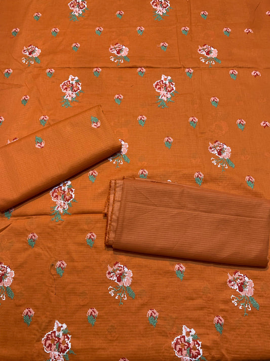 Beautiful Doria Lawn 2 Pcs Embroidered Unstitched Suit - Summer Oufits.