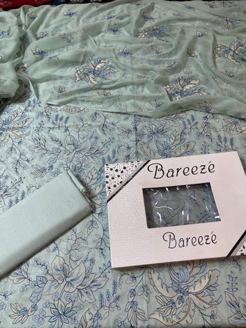 Bareeze - Lawn 3 Pcs Allover Embroidered unstitched Dress with Chiffon Dupatta.