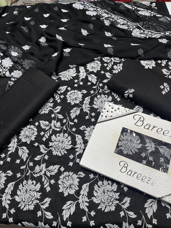 Chikan Kari - Lawn 3 Pcs Embroidered unstitched Dress with Chiffon Dupatta.