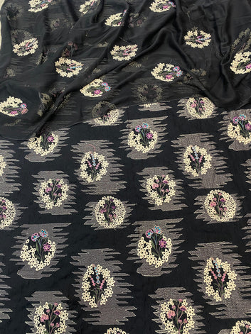 Bareeze- Karandi 3 Pcs All Over Embroidered Unstitched Suit With Chiffon Dupatta