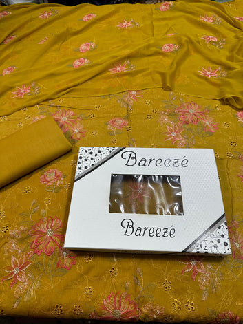 Bareeze - Chikan Kari Lawn 3 Pcs Allover Embroidered unstitched Dress with Chiffon Dupatta.