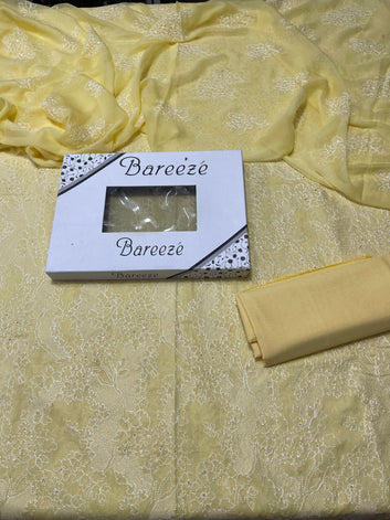 Bareeze - Chikan Kari Lawn 3 Pcs Allover Embroidered unstitched Dress with Chiffon Dupatta.