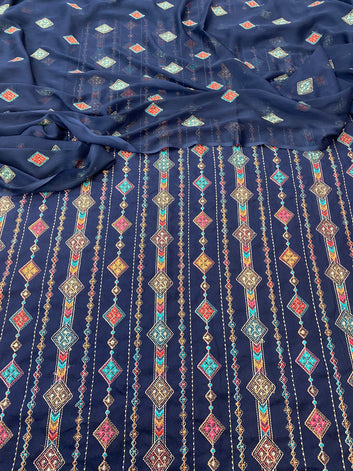 Bareeze- Karandi 3 Pcs All Over Embroidered Unstitched Suit With Chiffon Dupatta