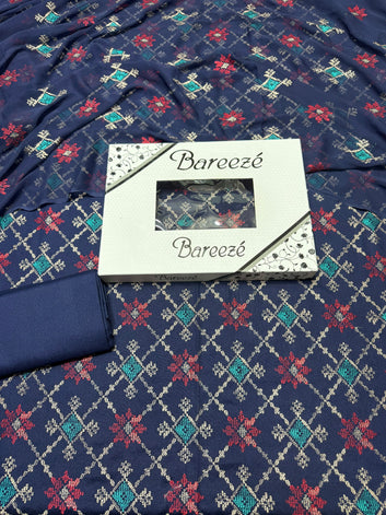 Bareeze- Karandi 3 Pcs All Over Embroidered Unstitched Suit With Chiffon Dupatta