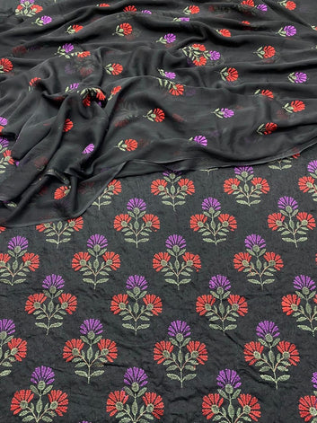 Bareeze- Karandi 3 Pcs All Over Embroidered Unstitched Suit With Chiffon Dupatta