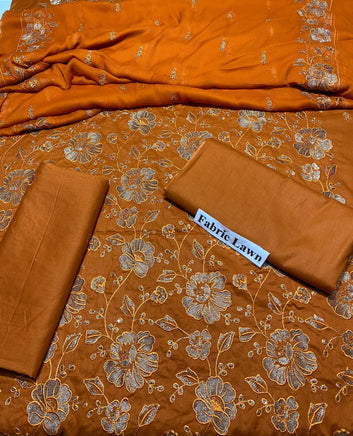Pure Lawn 3 Pcs Embroidered unstitched Dress with Chiffon Dupatta.