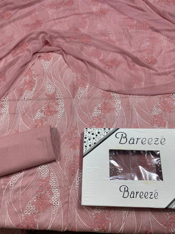 Bareeze Chikan Kari - Lawn 3 Pcs Allover Embroidered unstitched Dress with Chiffon Dupatta.