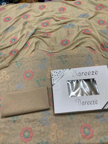 Bareeze - Lawn 3 Pcs Allover Embroidered unstitched Dress with Chiffon Dupatta.