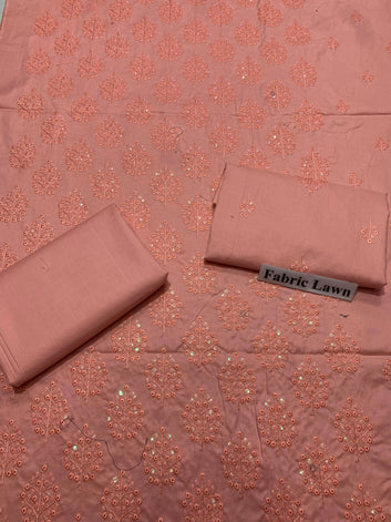 Beautiful Lawn 2 Pcs Embroidered Unstitched Suit - Summer Oufits.