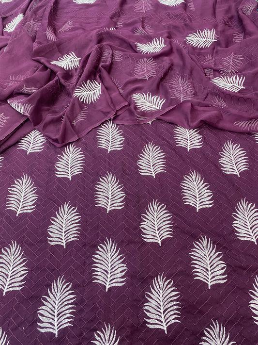 Bareeze- Karandi 3 Pcs All Over Embroidered Unstitched Suit With Chiffon Dupatta