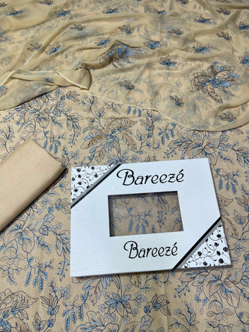 Bareeze- Karandi 3 Pcs All Over Embroidered Unstitched Suit With Chiffon Dupatta