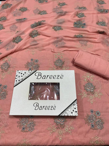 Bareeze - Chikan Kari Lawn 3 Pcs Allover Embroidered unstitched Dress with Chiffon Dupatta.