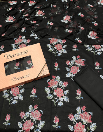Bareeze - Lawn 3 Pcs Allover Embroidered unstitched Dress with Chiffon Dupatta.